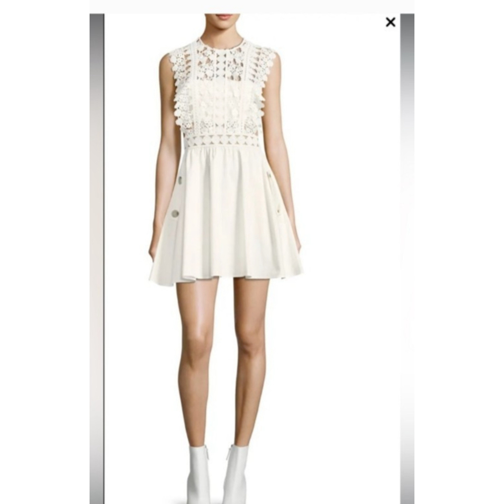 Self-Portrait Dress Size Small White Floral-Vine Lace Poplin Mini Dress